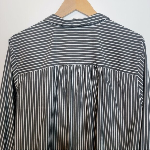 LOGO Lori Goldstein Pintuck Striped Pleated Button Up Shirt Top Blouse Career - Picture 5 of 9